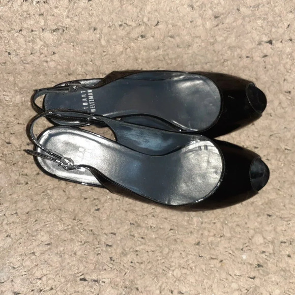 STUART WEITZMAN-Black Patent Leather Peep Toe-Stiletto-Sz 8-Excellent - Picture 6 of 7